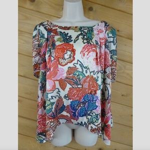 Mel & Jo Beige Floral Pleated Drape Bouse Hi Low